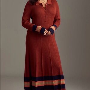 Maeve Pleated Long-Sleeve Midi Sweater Dress